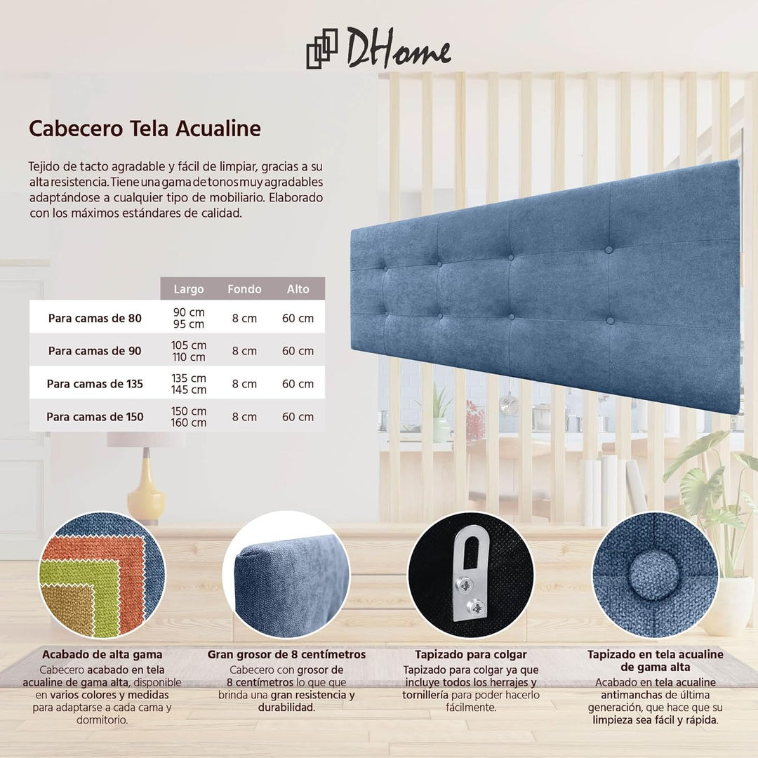 DHOME Kopfteil, gepolstertes Bett Kopfteil 8cm dick. Gepolstertes Kopfteil ACUALINE Stoff und Kunstl