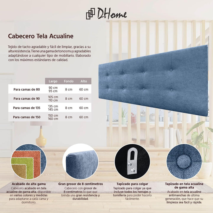 DHOME Kopfteil, gepolstertes Bett Kopfteil 8cm dick. Gepolstertes Kopfteil ACUALINE Stoff und Kunstl