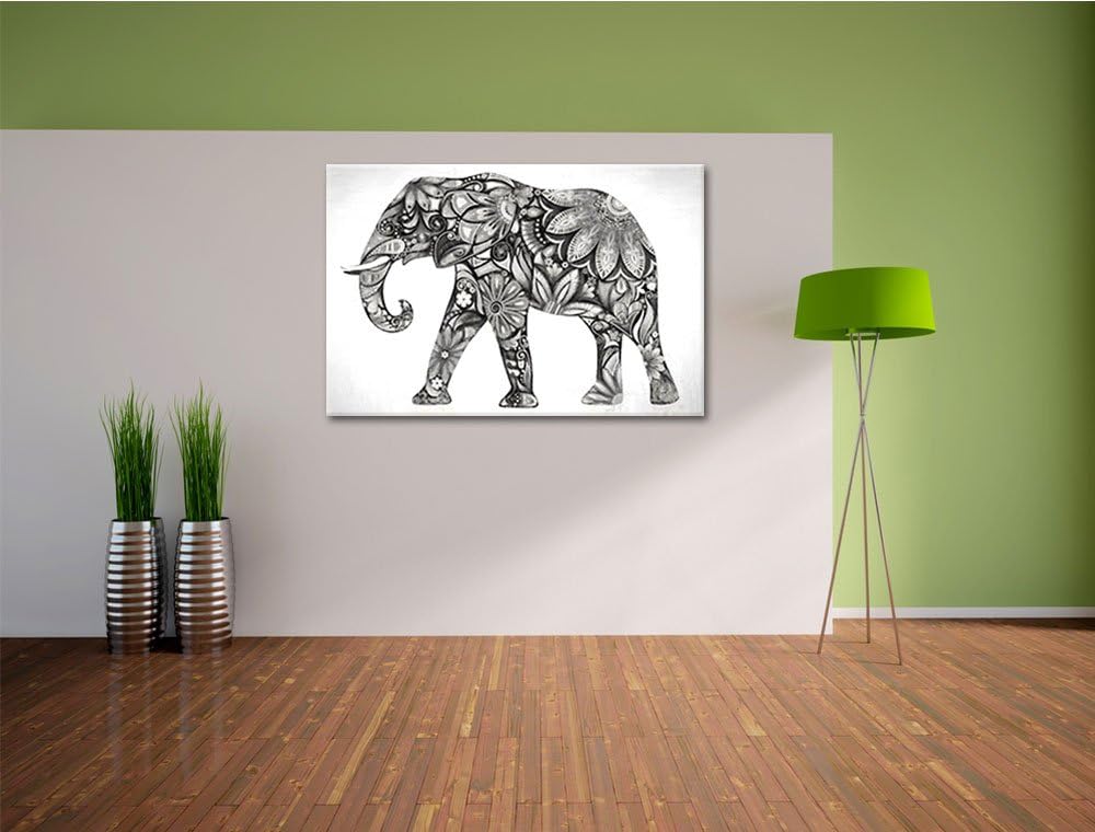 Elefant mit Ornamenten Deluxe Format: 100x70 cm auf Leinwand, XXL riesige Bilder fertig gerahmt mit