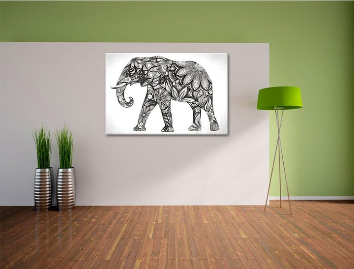 Elefant mit Ornamenten Deluxe Format: 100x70 cm auf Leinwand, XXL riesige Bilder fertig gerahmt mit