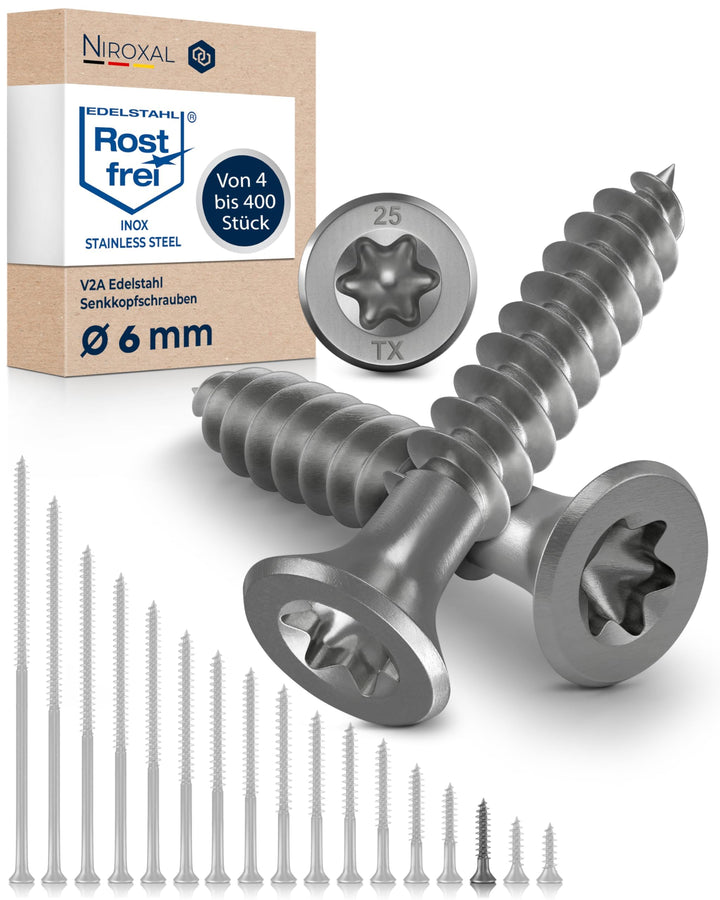 Holzschrauben Torx Schrauben 6x30 Edelstahl V2A rostfrei Spanplattenschrauben für Holz Teilgewinde 6