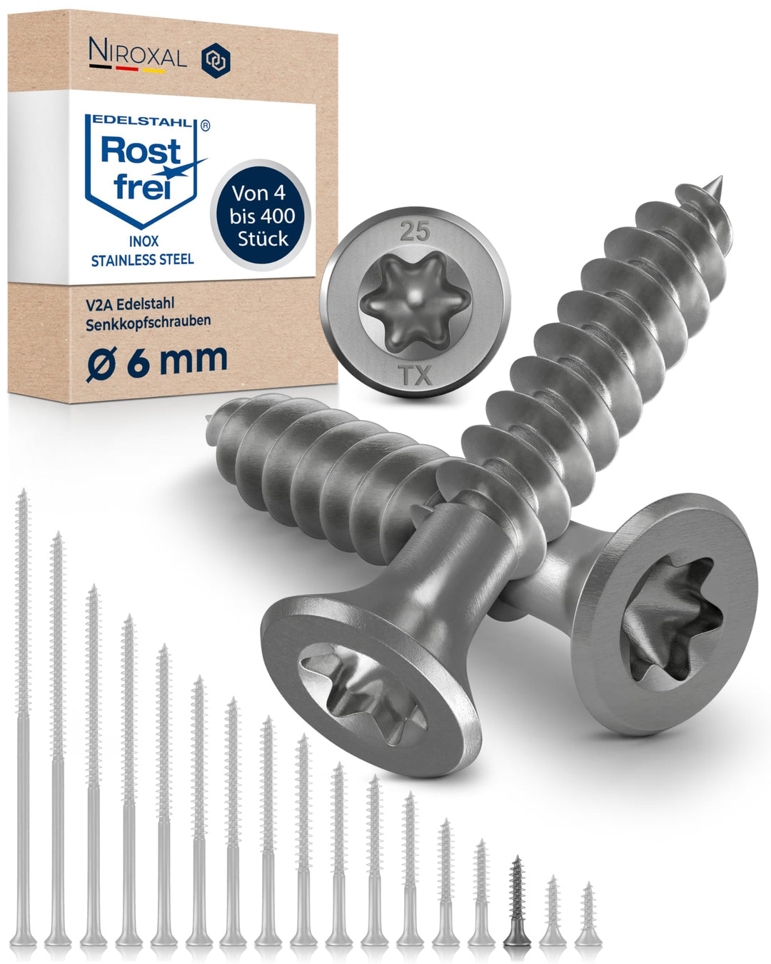 Holzschrauben Torx Schrauben 6x30 Edelstahl V2A rostfrei Spanplattenschrauben für Holz Teilgewinde 6