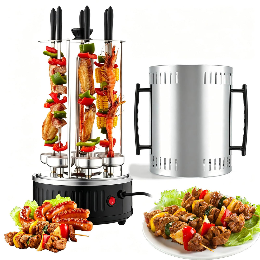 Vertikaler Elektrogrill, 1000W Vertikalgrill Dönergrill mit 6 Spiesse | Elektrischer BBQ Tischgrill