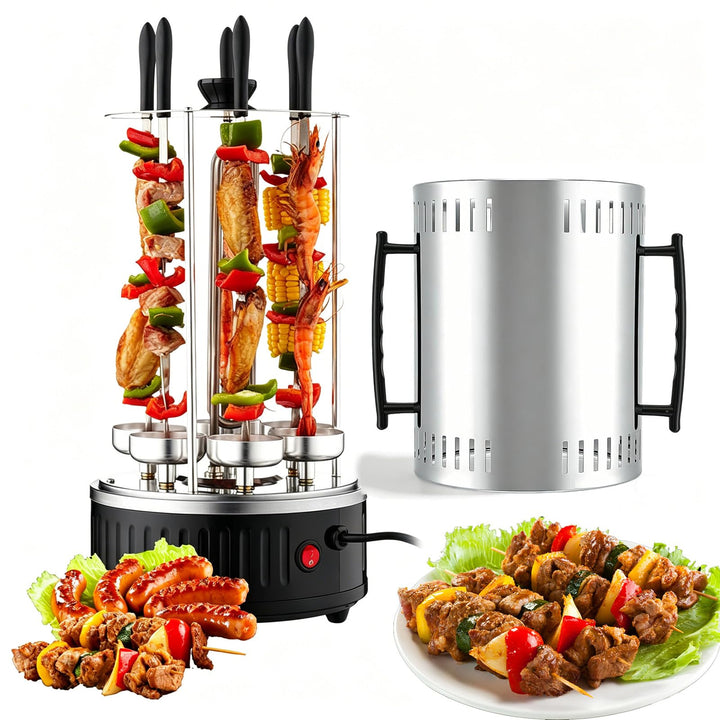 Vertikaler Elektrogrill, 1000W Vertikalgrill Dönergrill mit 6 Spiesse | Elektrischer BBQ Tischgrill