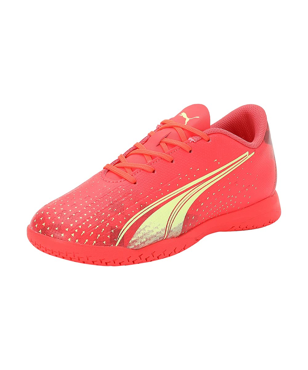 PUMA Unisex Kinder Ultra Play It Jr Soccer Shoe 28 EU Fiery Coral Fizzy Light Puma Black, 28 EU Fier
