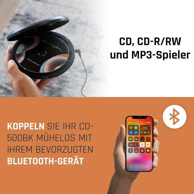 Lenco CD-500 Tragbarer CD-Player - Diskman - Bluetooth Walkman - DAB+ Radio - Anti-shock - Hörbuchfu