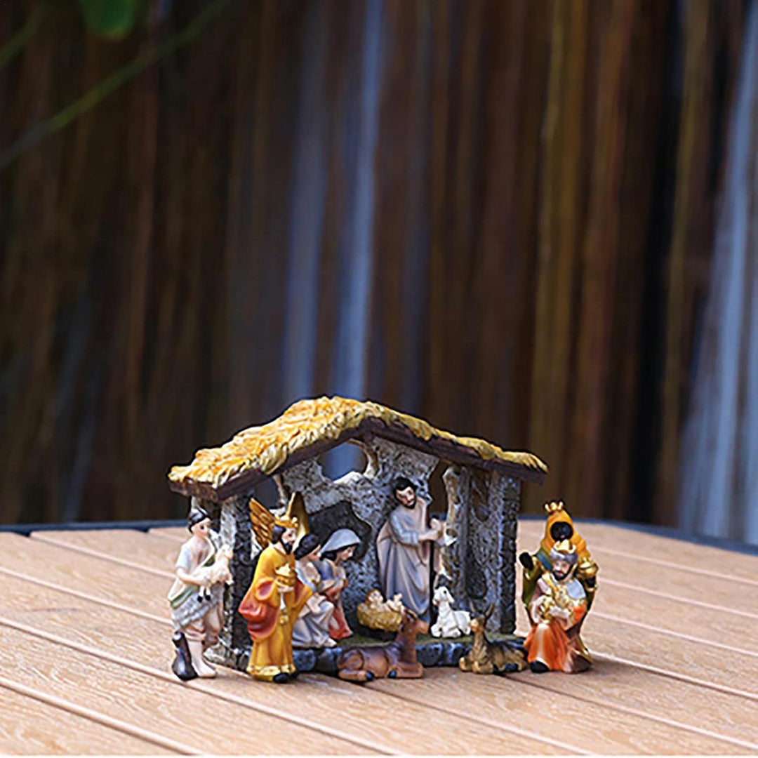Weihnachtskrippe Kleine Tischkrippe Set Aus Harz, Krippe Weihnachten Aus Holz Mit Figuren, Tradition