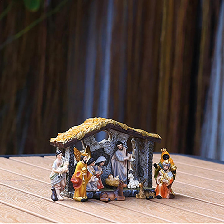 Weihnachtskrippe Kleine Tischkrippe Set Aus Harz, Krippe Weihnachten Aus Holz Mit Figuren, Tradition