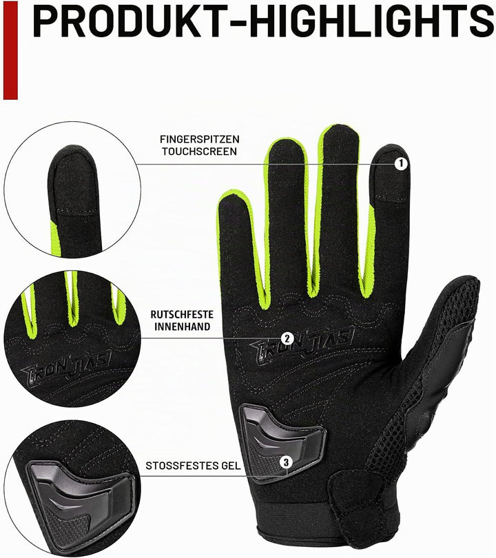 Motorradhandschuhe Atmungsaktive Motorradhandschuhe Leder Vollfinger Knöchelschutzpolster Touchscree