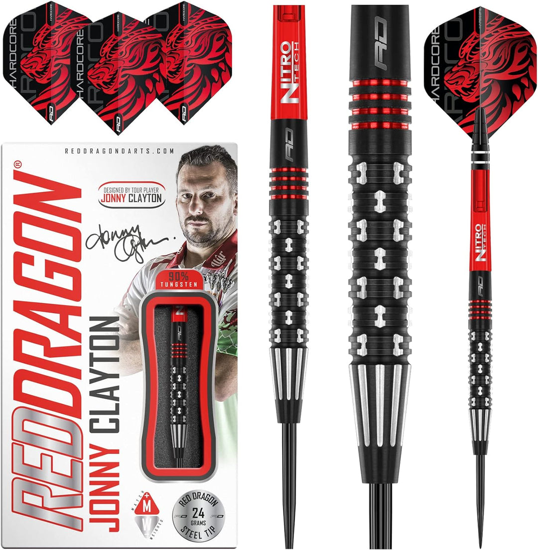 RED DRAGON Jonny Clayton PL Special Edition Tungsten Steel Dartpfeile Set mit Flights und Schäfte 24