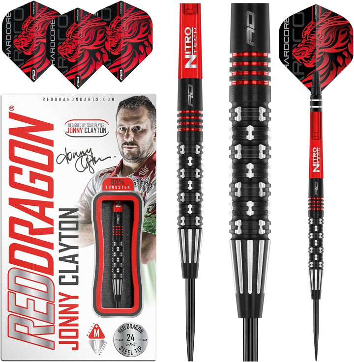 RED DRAGON Jonny Clayton PL Special Edition Tungsten Steel Dartpfeile Set mit Flights und Schäfte 24