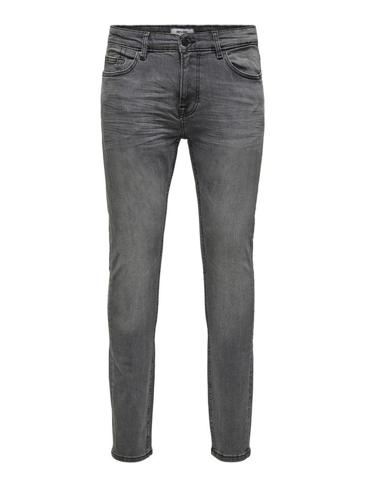ONLY &amp; SONS Male Skinny Jeans ONSWARP Niedrige Taille Skinny Fit Jeans 28W / 32L Grey Denim, 28W / 3