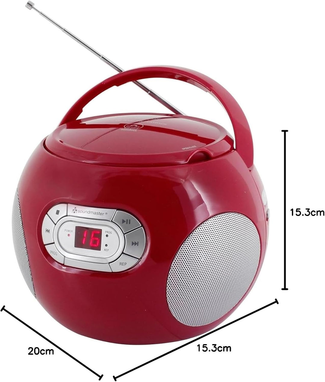 Soundmaster SCD2120RO CD-Boombox mit UKW Radio und Hörbuchfunktion rot, rot