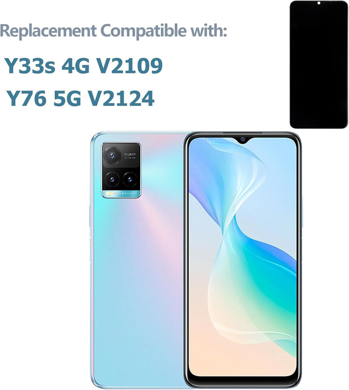 swark LCD Display Kompatibel mit vivo Y33s V2109 (Not fit for 5G) (Schwarz ohne Rahmen) Touchscreen