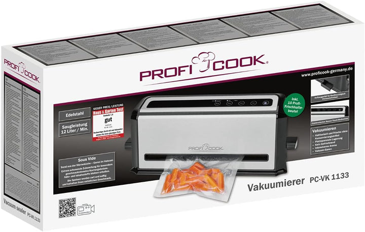 ProfiCook PC-VK 1133 Edelstahl-Vakuumiergerät, Lebensmittel bleiben vakuumiert bis zu 8x länger fris