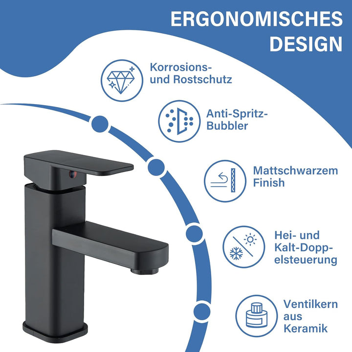 Schwarz Wasserhahn Bad Badarmatur Waschtischarmatur Edelstahl Moderner Wasserarmatur Einhebelmischer