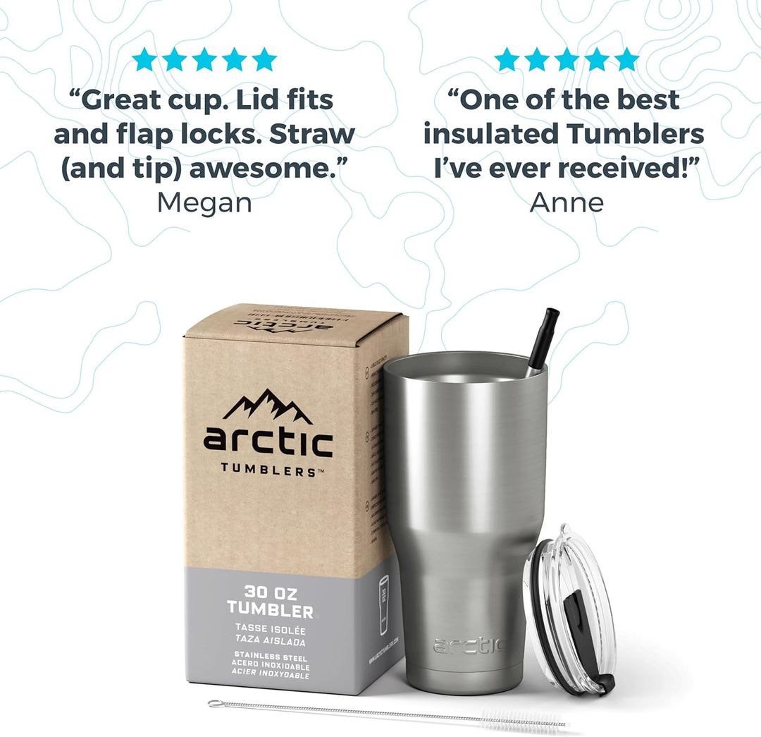 Arctic Tumblers Isolierbecher mit Strohhalm und Reiniger, 850 ml, hält Temperatur bis zu 24 Stunden,