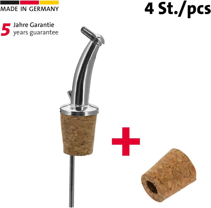 Westmark 4 Spirituosen-/Öl-Ausgiesser + 4 Ersatzkorken, extra kurz, mit Kläppchen und Luftröhrchen,
