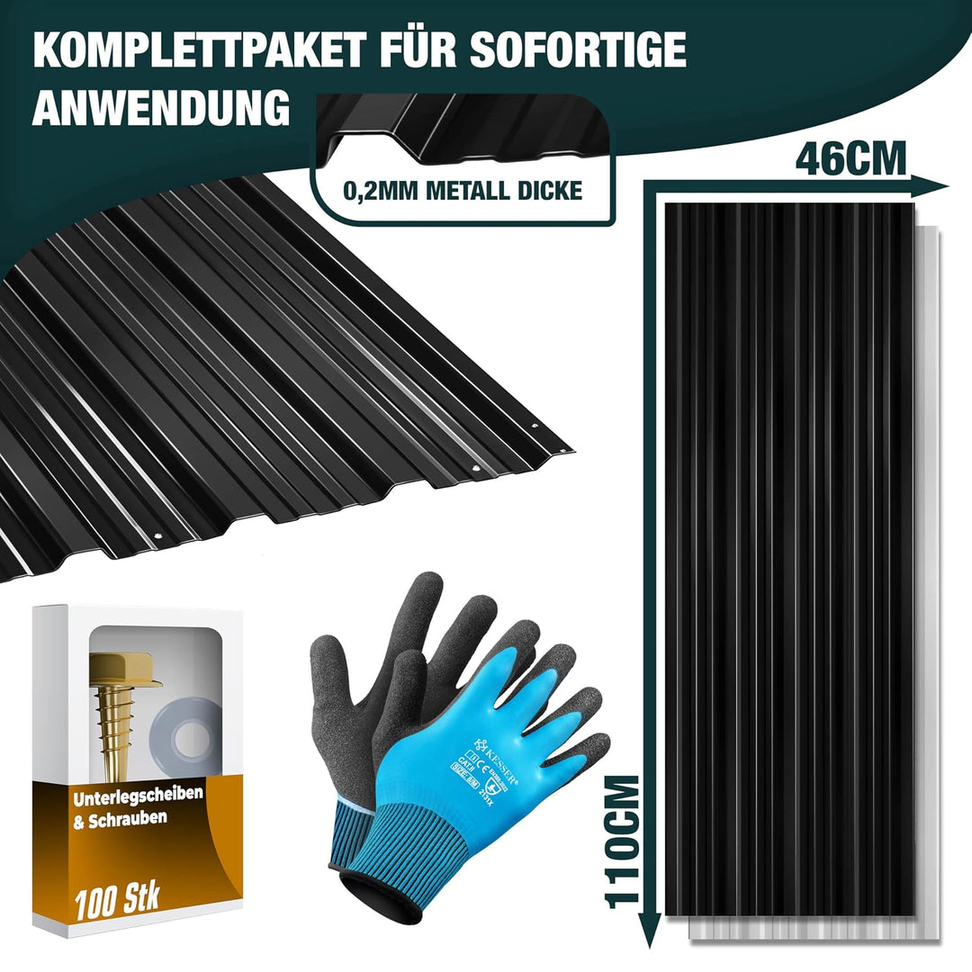 KESSER® 14 Stück Trapezblech Profilblech Set 110x46cm, 7 m² Dachblech verzinkter Stahl 0,25mm, Dachp