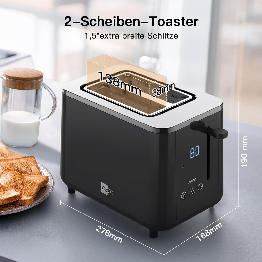 aeco toastlab PRO Toaster 2 Scheiben mit LED-Touch - extra breite Schlitze, 6 Stufen, Brotzentrierun