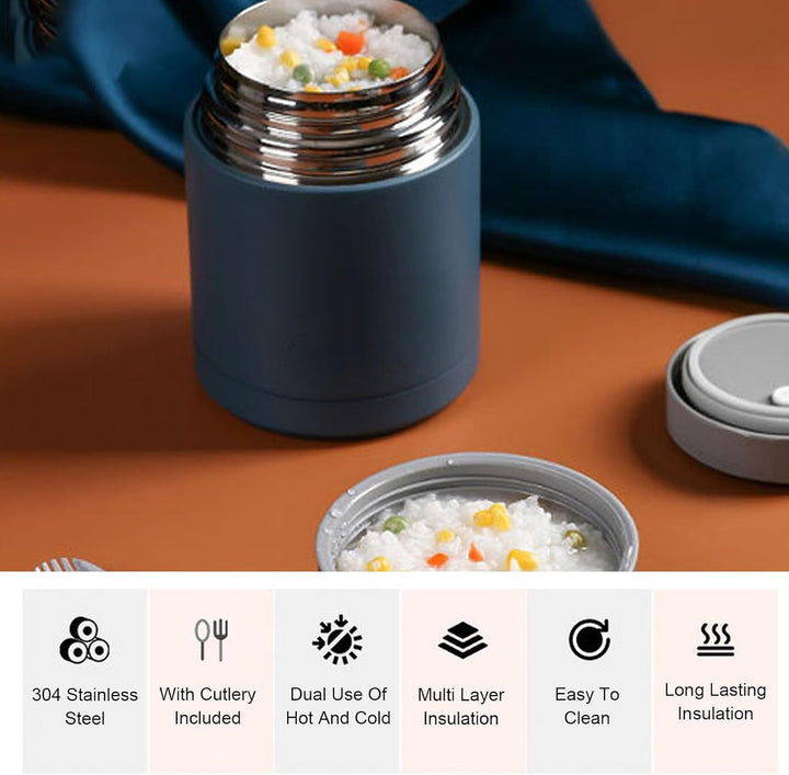 Thermobehälter für Essen mit Faltbar Löffel, 1000 ml Kapazität Blau, Blau