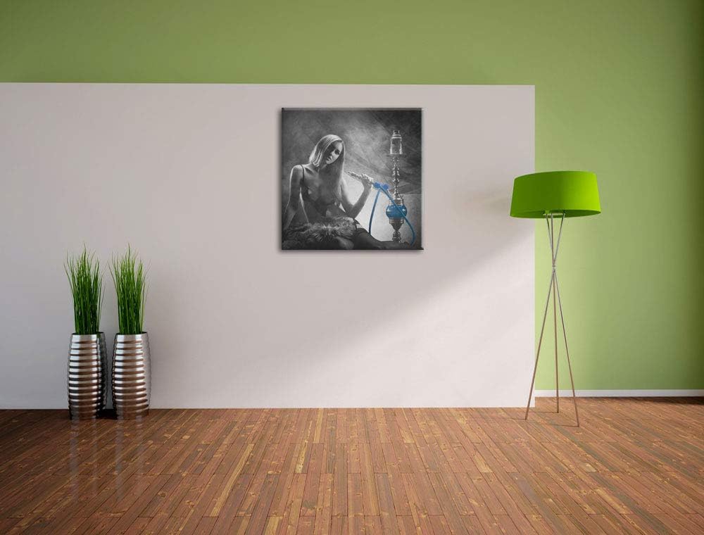Pixxprint Frau neben Shisha als Leinwandbild/Grösse: 70x70 cm/Wandbild/Kunstdruck/fertig bespannt, 7