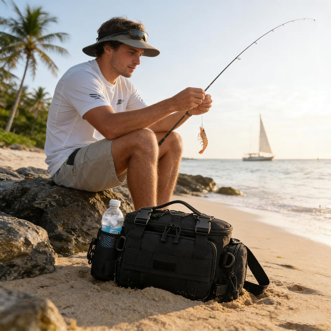 YUEMING Angeltasche, Fishing Angeltasche, Angelkoffer Forellen-Tasche Angeln mit gepolstertem Schult