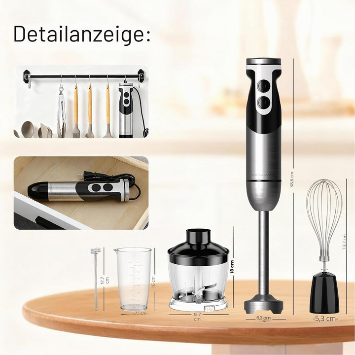 MegaWise Pro Titanverstärkter 5-in-1-Stabmixer, leistungsstarke 400 W mit 80% schärferen Klingen, ka