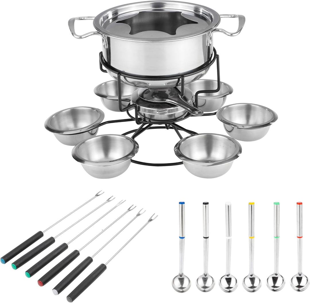 Lentz Fondue-Set aus Edelstahl für 6 Personen | inklusive Besteck | betrieben mit Brennpaste | Topf