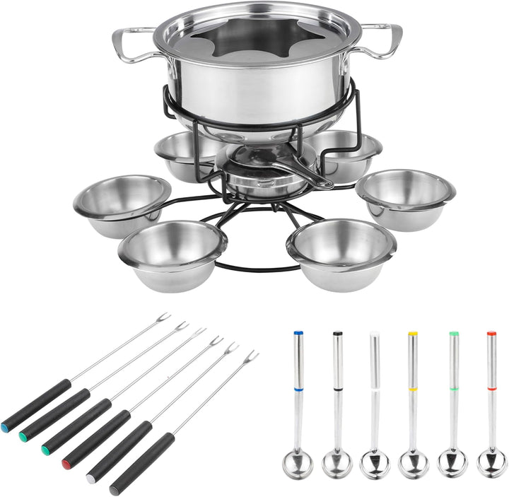 Lentz Fondue-Set aus Edelstahl für 6 Personen | inklusive Besteck | betrieben mit Brennpaste | Topf