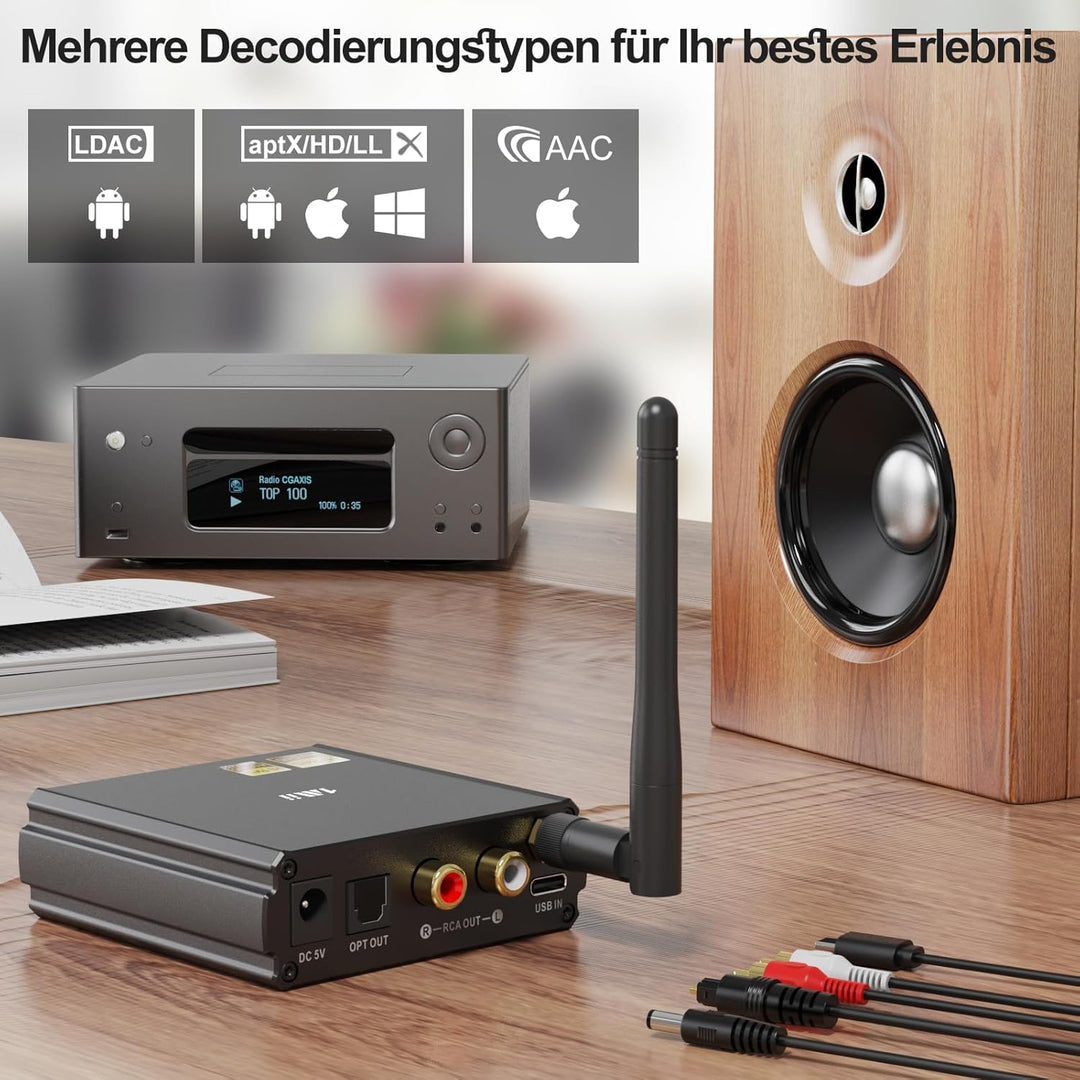 1Mii DS220 Bluetooth 5.1 HiFi Receiver mit OLED-Display & EQ-Modus – LDAC & aptX HD/Low Latency, Aud