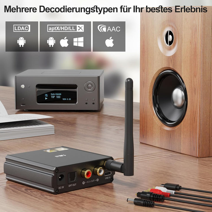 1Mii DS220 Bluetooth 5.1 HiFi Receiver mit OLED-Display & EQ-Modus – LDAC & aptX HD/Low Latency, Aud