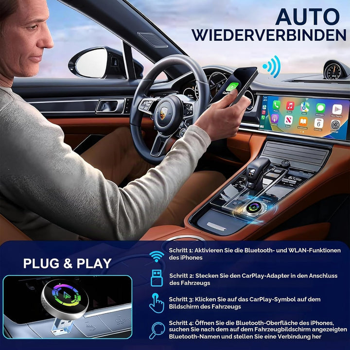 2-in-1 CarPlay Wireless Adapter for iPhone,2025 Upgrade Converts Factory Wired to Wireless CarPlay D