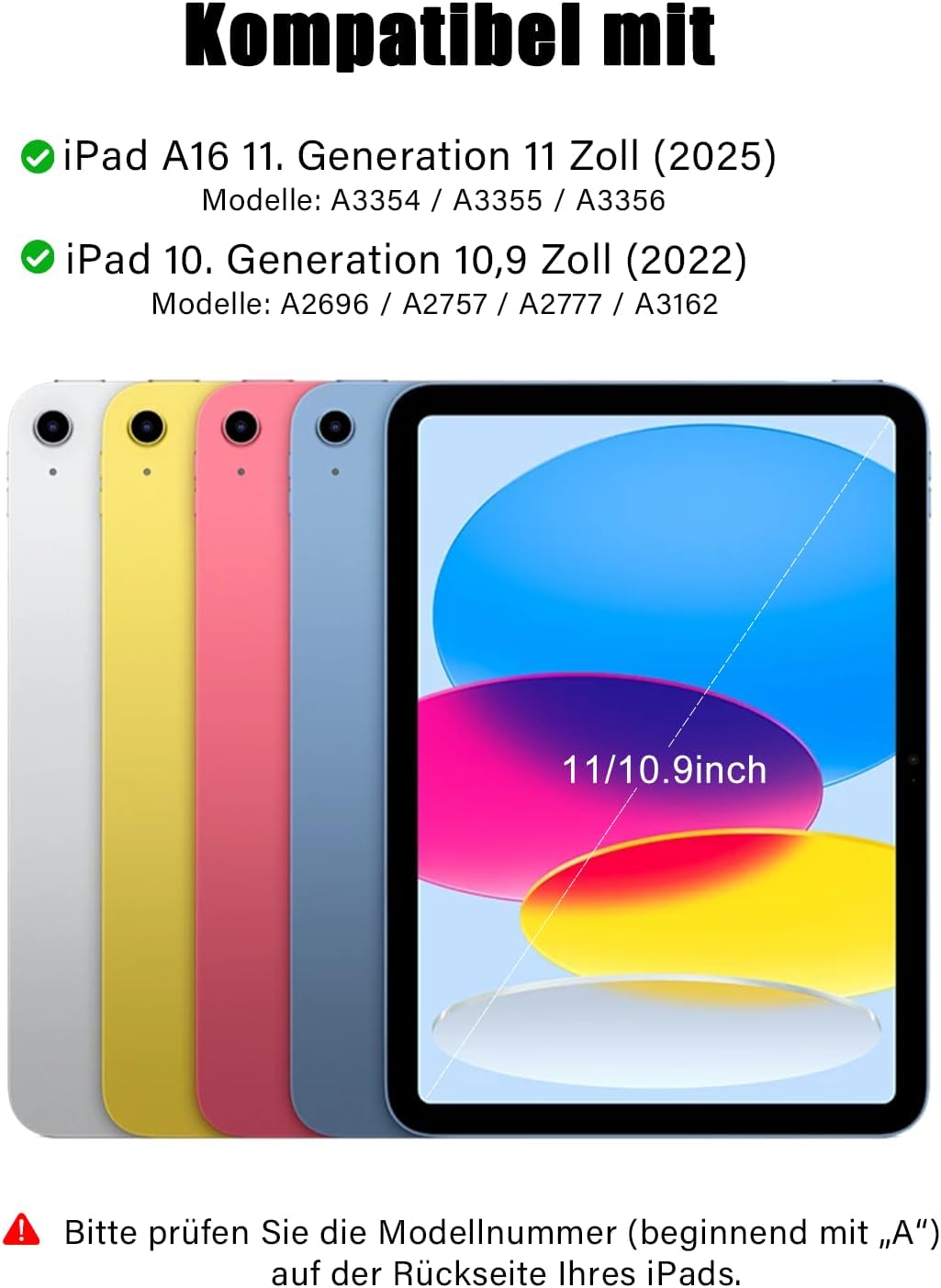 Hülle mit Tastatur für iPad A16 11/10 Generation (2025/2022,Schwarz | 7-Farben Beleuchtung Magnetisc
