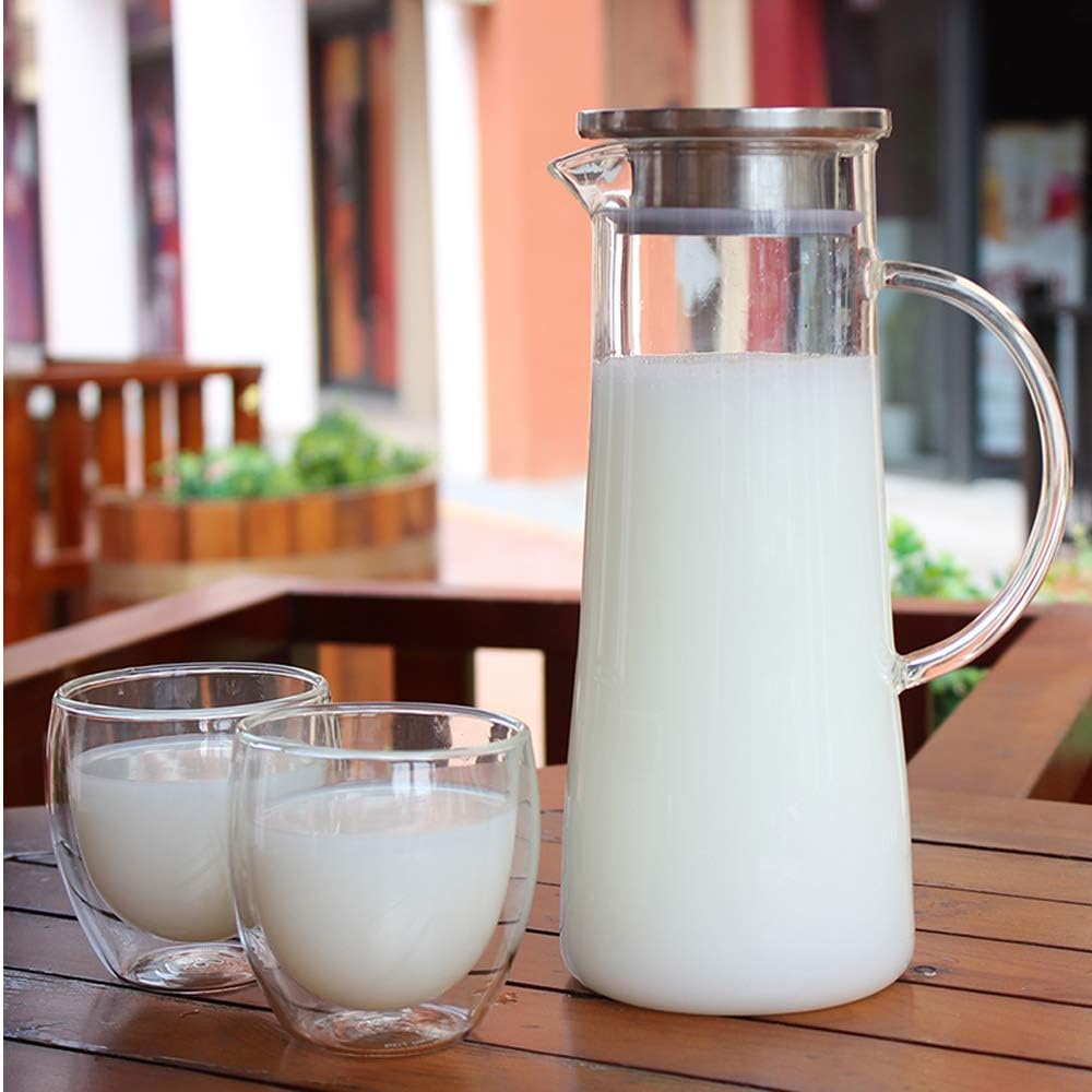 1,5 Liter Wasser Pitcher Obst Wasserkrug mit Edelstahl Deckel und Glas Teekanne mit Infuser 1500ML W