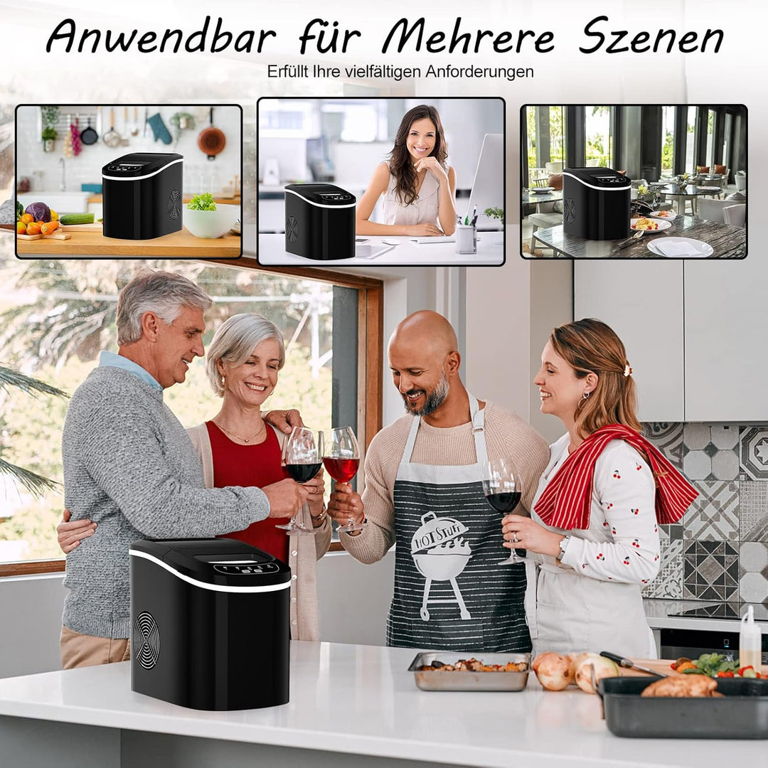 RELAX4LIFE Eiswürfelmaschine, Eismaschine mit Eiswürfelschaufel & Eiskorb, 12 kg in 24 Std, 9 Eiswür