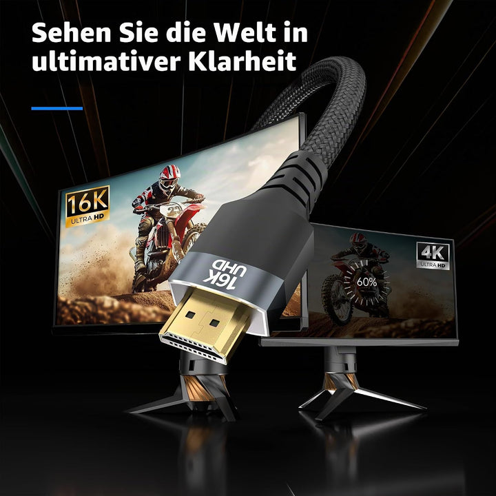 Lang HDMI Kabel 2M,16K HDMI 2.2 Kabel 96Gbps Ultra High Speed 16K@60Hz,8K@240Hz,4K@480Hz,eARC,HDR10+