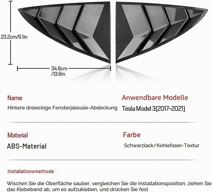KUNGKIC Lüftungsöffnungen für hintere Seitenfenster, Lüftungsschlitze, für Tesla Modell 3 2017–2024,