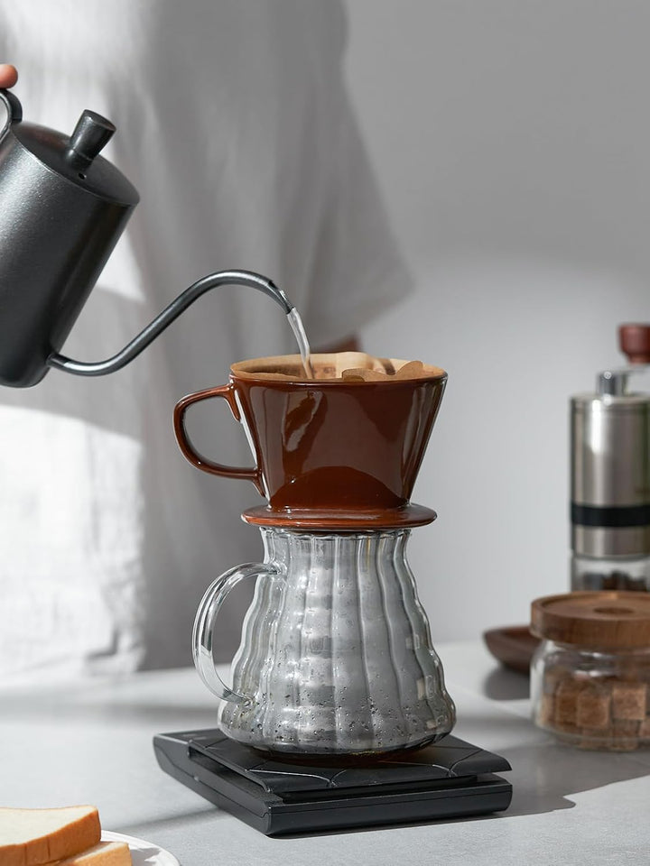 DOWAN Porzellan Kaffeefilter Grösse 2, Permanent Kaffeefilter für 2 Tassen Braun, Braun