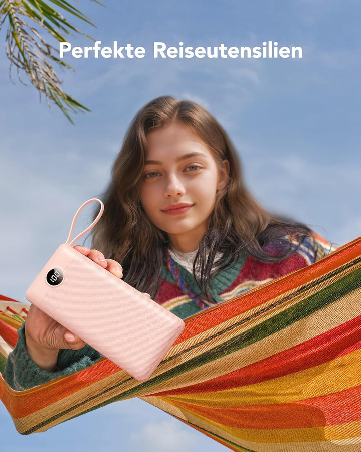 VRURC Powerbank 22.5W Schnelles Aufladen, 20000mAh Power Bank mit Kabel Tragbares Ladegerät USB C LE