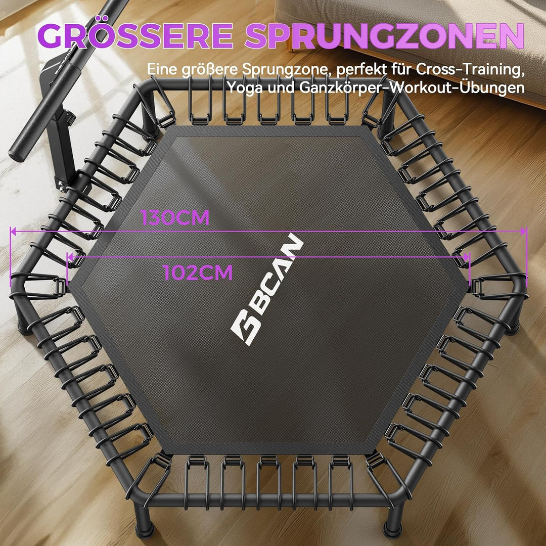 BCAN Fitness Trampolin Indoor Ø 122/130 cm, Trampolin Erwachsene bis 250 kg, Bodentrampolin mit vers