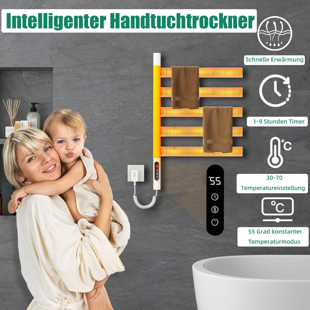 180° Drehung Handtuchheizkörper Elektrisch Handtuchwärmer Handtuchtrockner Elektrisch Badheizkörper