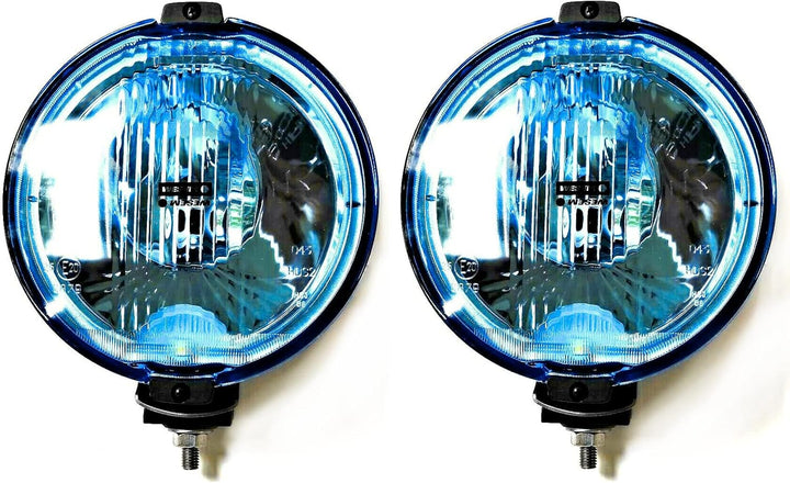 MelTruck® 2x Fernscheinwerfer H3 Halogen 24V Blau Rund E20 LED Ring Positionsleuchte mit Glühbirnen