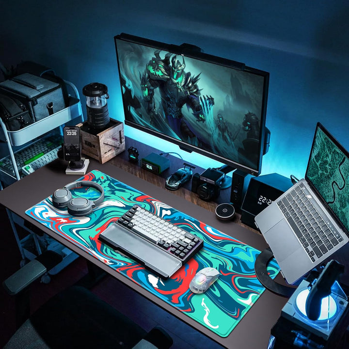 Gaming Mauspad XXL, Mousepad 900 x 400mm, Fluid Art Mauspad gross Vernähte Kanten WassXerdicht Anti-