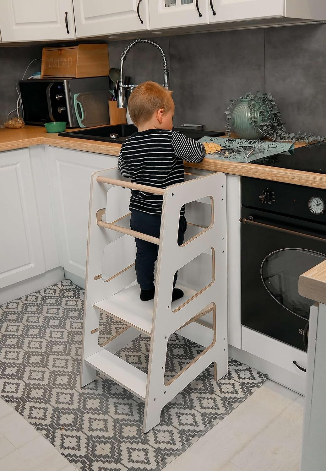 Montessori Lernturm für Kinder | Lernstuhl ab 1 Jahr | Learning Tower | Tritthocker mit 2 Stufen & v