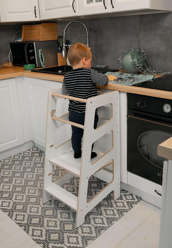 Montessori Lernturm für Kinder | Lernstuhl ab 1 Jahr | Learning Tower | Tritthocker mit 2 Stufen & v