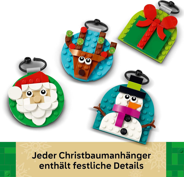 LEGO Verschiedene Christbaumanhänger - 4 Tannenbaum Dekorationen inkl. Weihnachtsmann, Schneemann &
