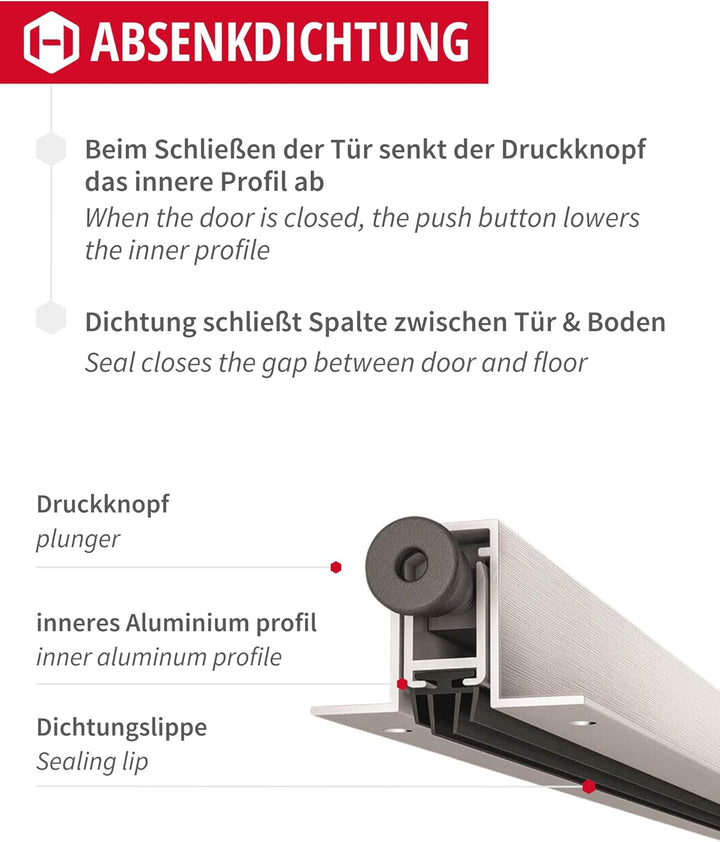Gedotec Absenkdichtung Trend ALETTE | Absenkbare Bodendichtung für Türen | 1 Stück 30x20 mm Länge: 9