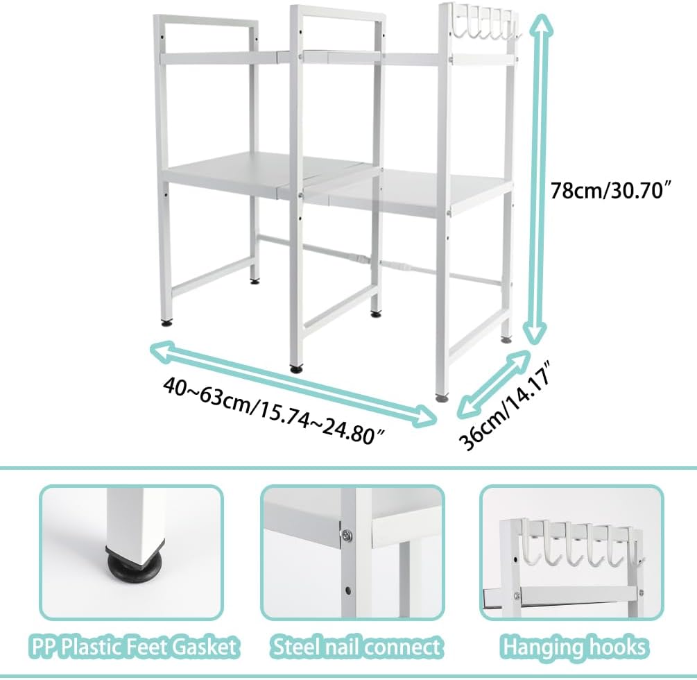 BAOYOUNI 2-stöckiges erweiterbares Mikrowellen-Regal, Ständer über Toaster, Bäcker-Regal, Badezimmer