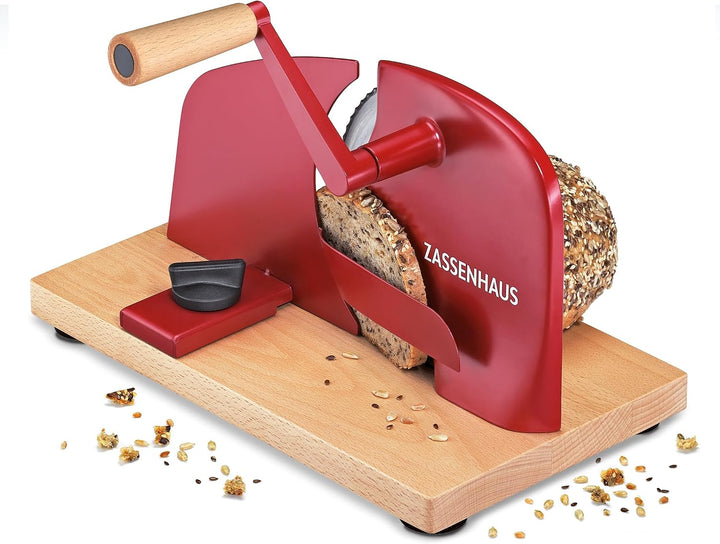 Zassenhaus Brotschneidemaschine PURE rot, manuelle Kurbelmaschine mit Edelstahlmesser, Spezial-Welle